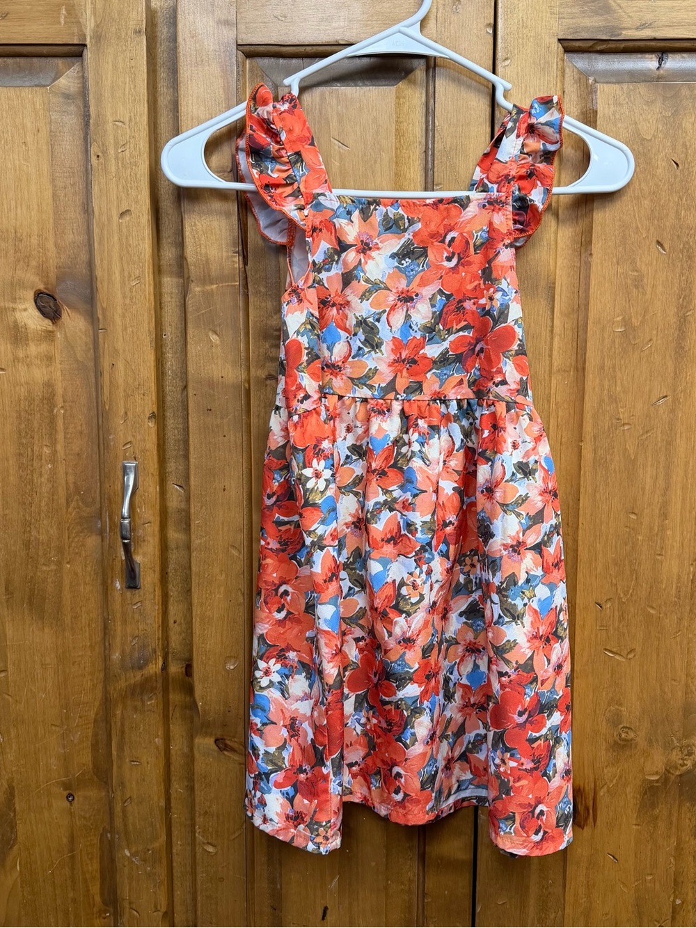 Girls Floral orange tones Sundress with Ruffle Straps size 6/6x (130)